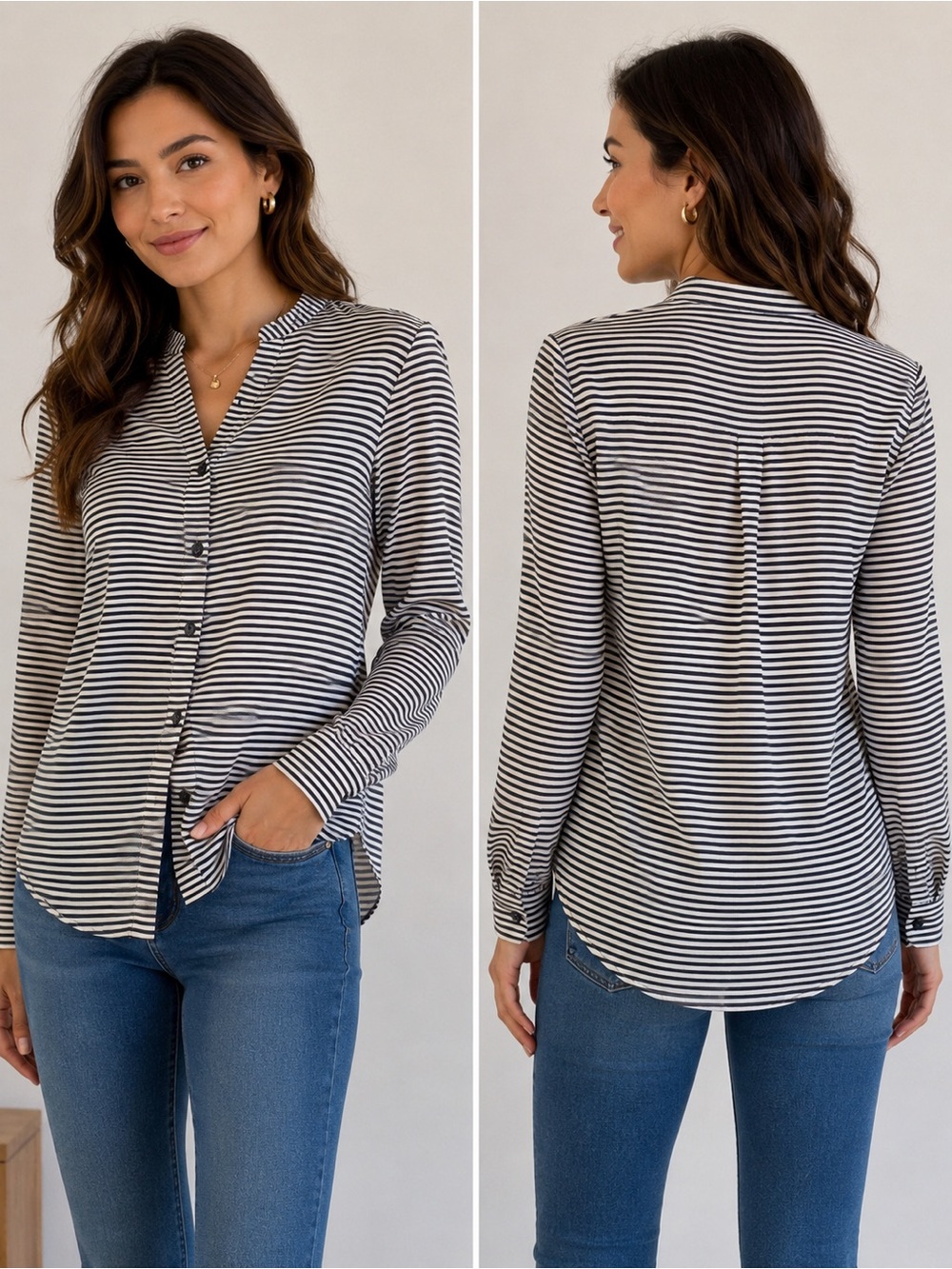 Ann Taylor Women’s Black & White Striped Blouse Size Small